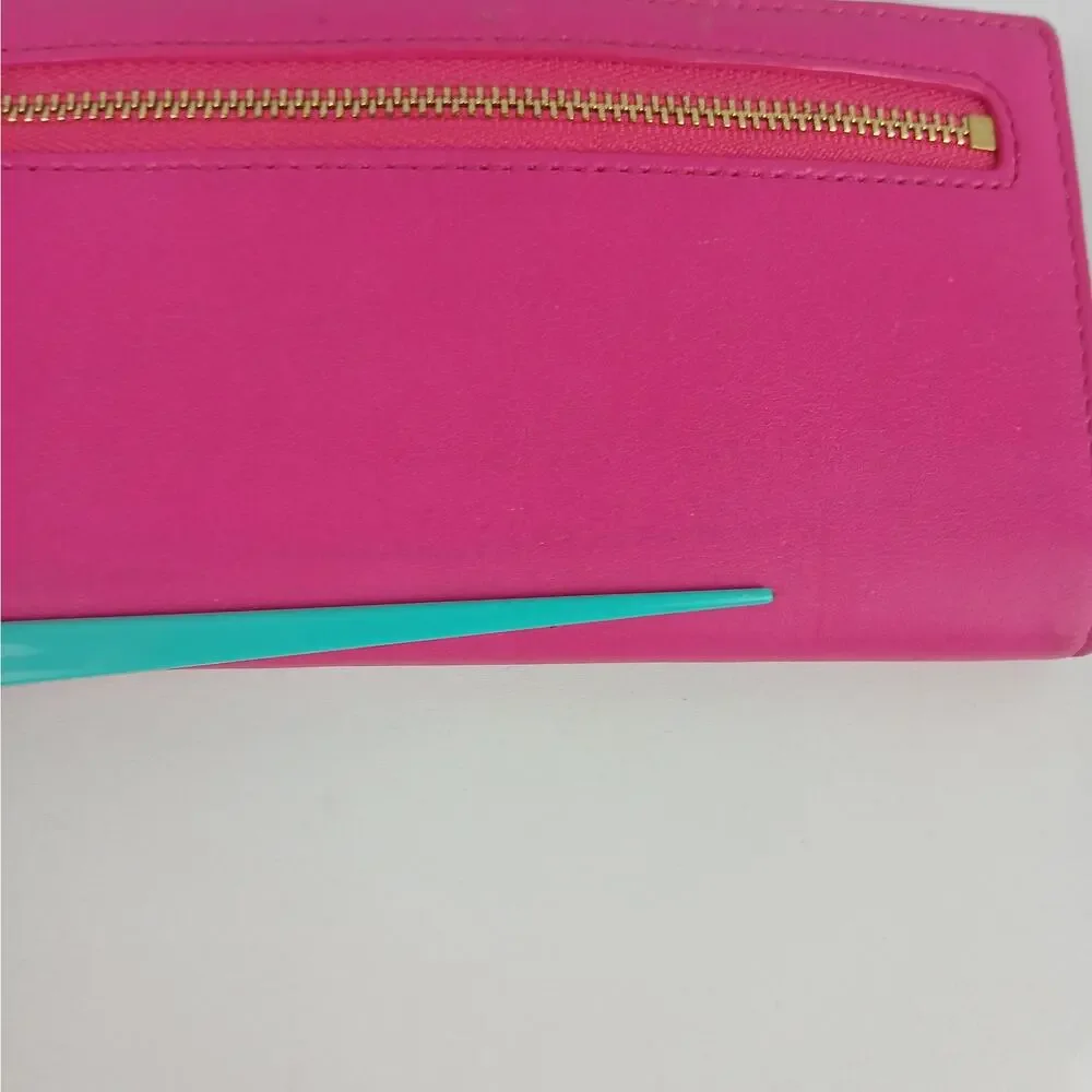 Kate Spade Mikas Pond Stacy Bifold Wallet Snapdragon Pink With Aqua Interior